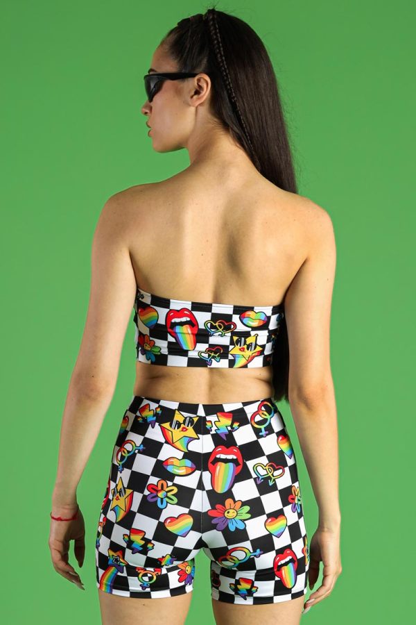Pride Stickerbomb Front Zip Biker Shorts Set For Cheap - Image 2
