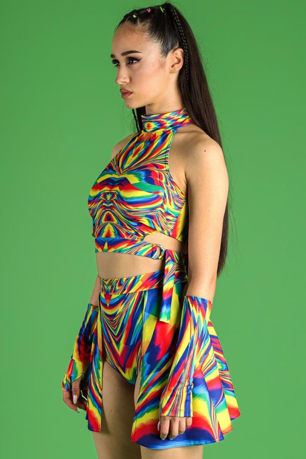 Rainbow Glitch Backside Shorts Skirt Set For Sale - Image 4