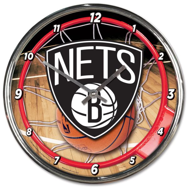 Brooklyn Nets Clock Round Wall Style Chrome Online Hot Sale