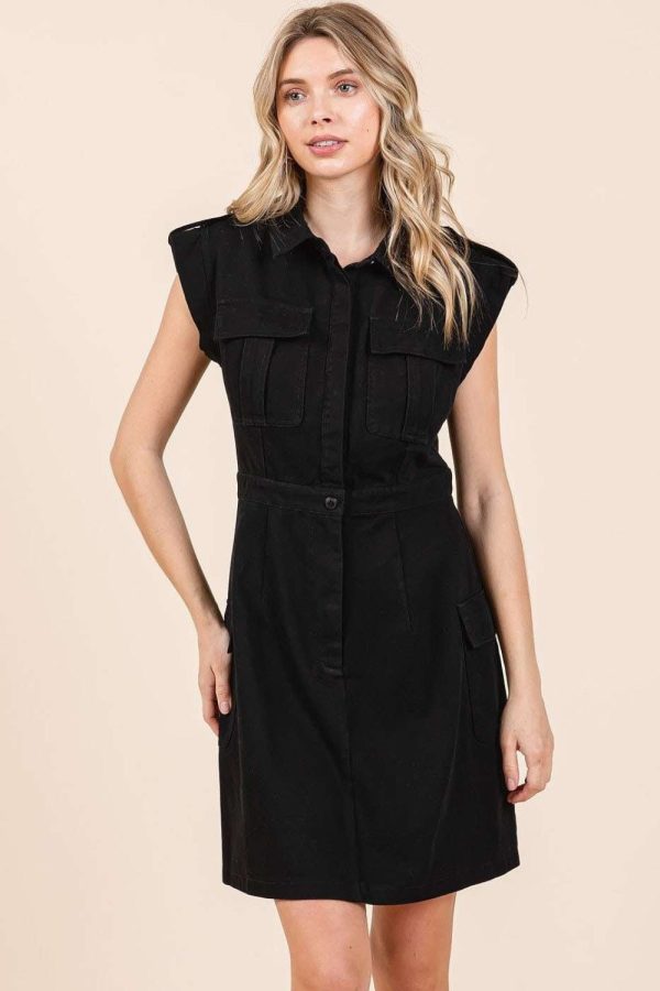 Mittoshop Cargo Pocket Half Button Mini Dress Supply
